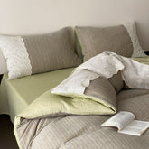 Florence Lace Double Gauze Striped Bedding Set - Green